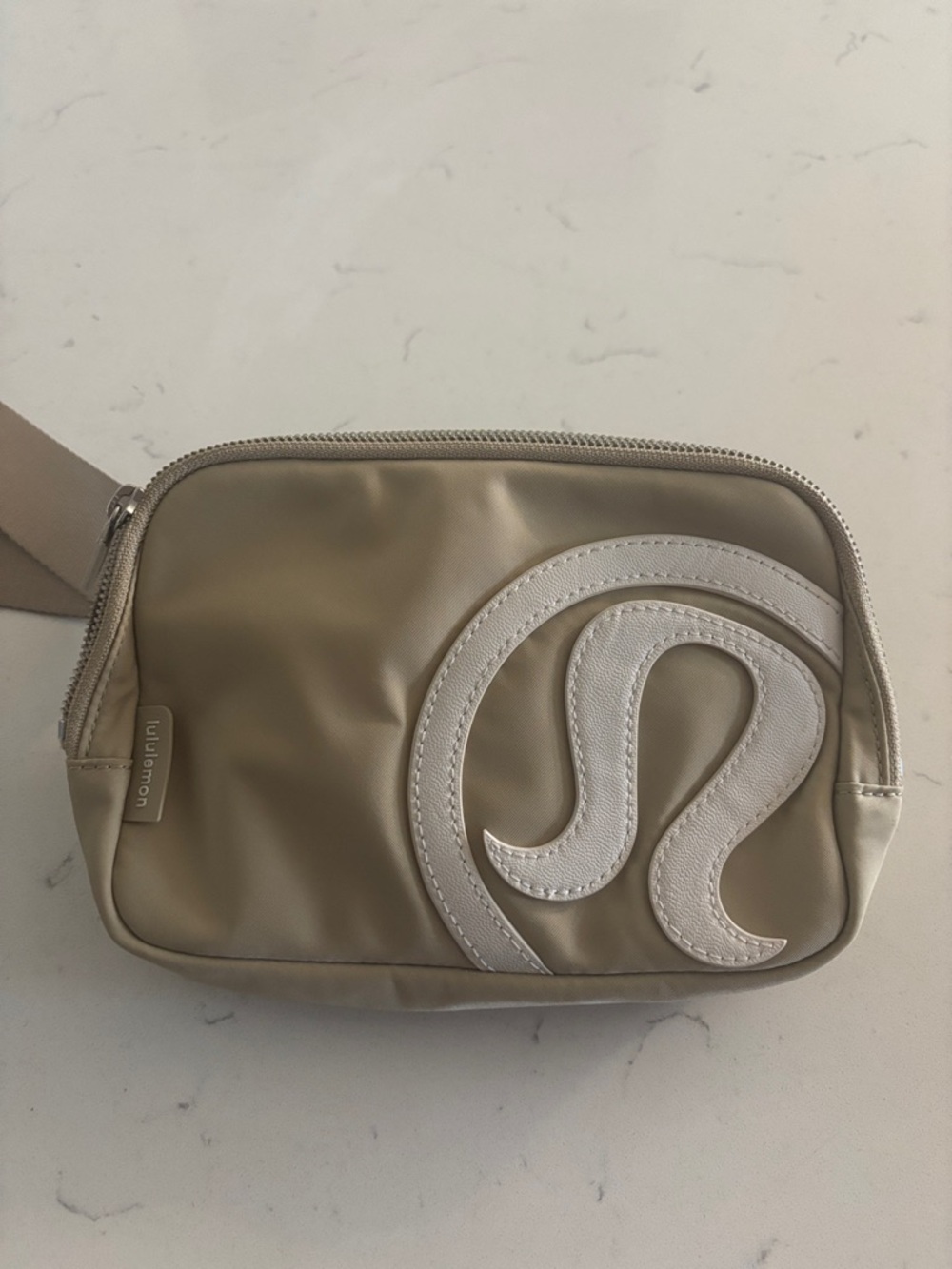 lululemon athletica Beige Zip Pouch with White Logo Interior